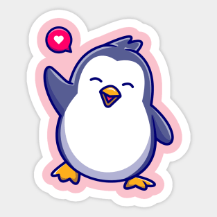 Cute Penguin Waving Hand Cartoon Sticker